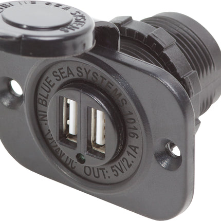 Blue Sea Dual USB 2.1A Charger Port 12/24vDC Socket Mount, Black