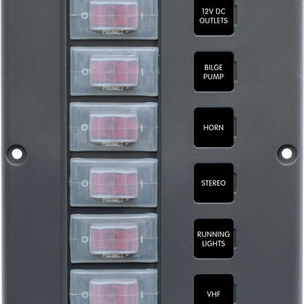 Blue Sea Water-Resistant 12V 6 Circuit Breaker Switch Panel