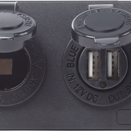 Blue Sea Water-Resistant 12V 15A Circuit Accessory Panel 12v Socket and Dual USB x 2