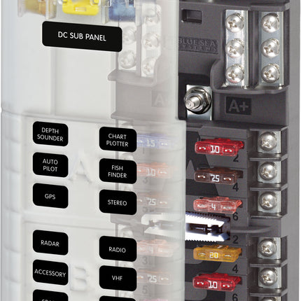 Blue Sea 5032 12-Gang 2-Group Fuse Block ST ATO/ATC Negative Bus and Cover