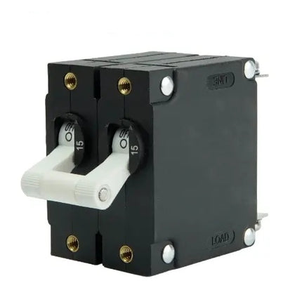EGIS A Series White Toggle Panel Mount Circuit Breaker Dual Pole AC 15 Amp Retail Pack