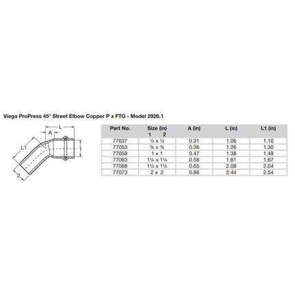 Viega ProPress 1-1/4" - 45 Copper Elbow - Street/Press Connection - Smart Connect Technology [77063]